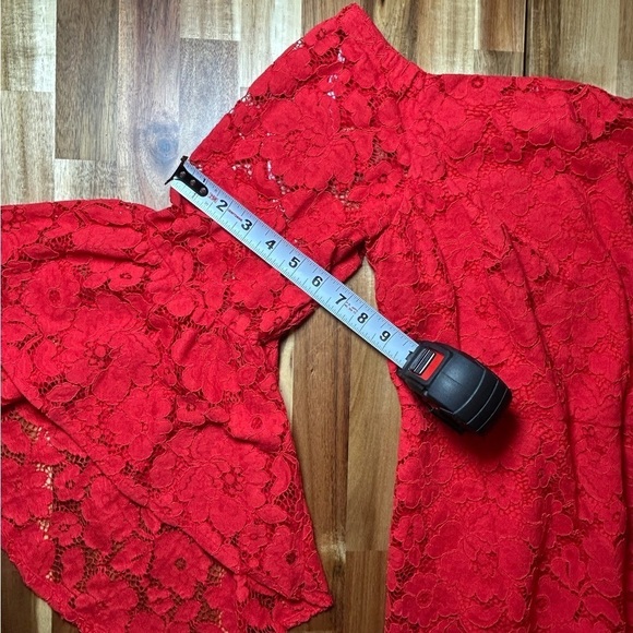 Eloquii Red Lace Fitted Shift Dress Off the Shoulder Bell Flare Sleeves Size 18 - Picture 6 of 9